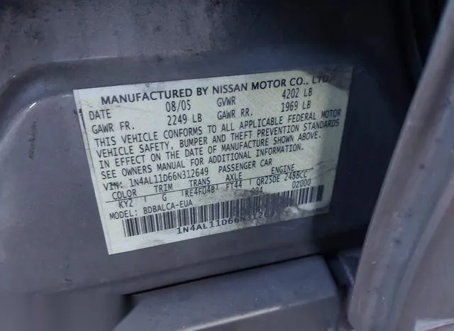 1N4AL11D66N312649 2006 2006 Nissan Altima- 2-5 S 9