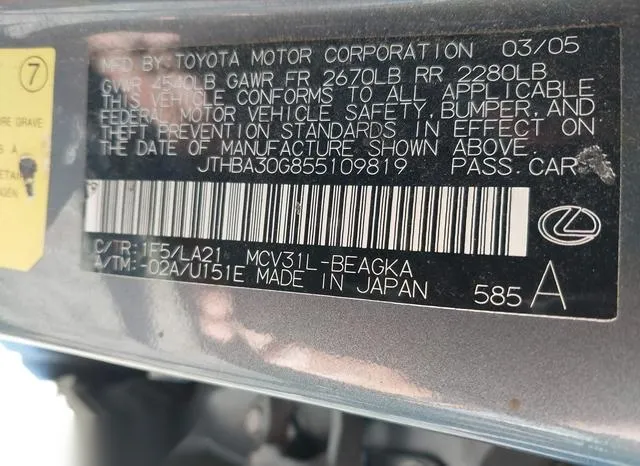 JTHBA30G855109819 2005 2005 Lexus ES- 330 9