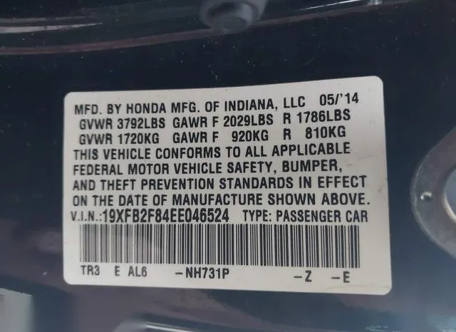 19XFB2F84EE046524 2014 2014 Honda Civic- EX 9