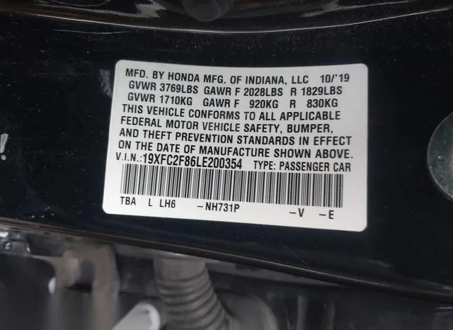 19XFC2F86LE200354 2020 2020 Honda Civic- Sport 9