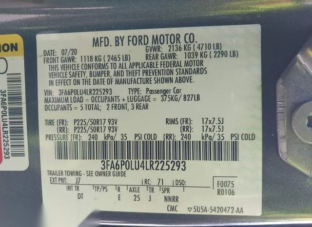 3FA6P0LU4LR225293 2020 2020 Ford Fusion- Hybrid Se 9