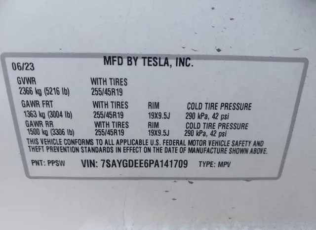 7SAYGDEE6PA141709 2023 2023 Tesla Model Y- Awd/Long Range D 9