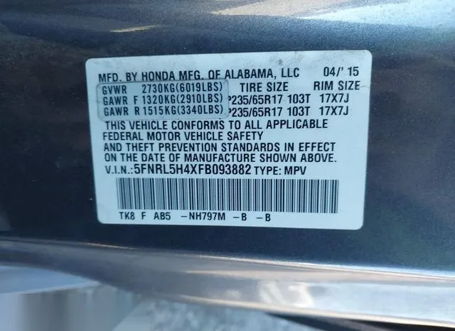 5FNRL5H4XFB093882 2015 2015 Honda Odyssey- EX 9