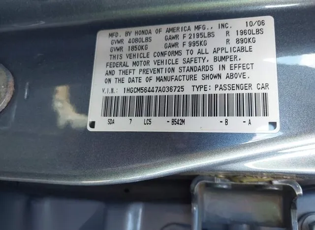 1HGCM56447A036725 2007 2007 Honda Accord- 2-4 LX 9