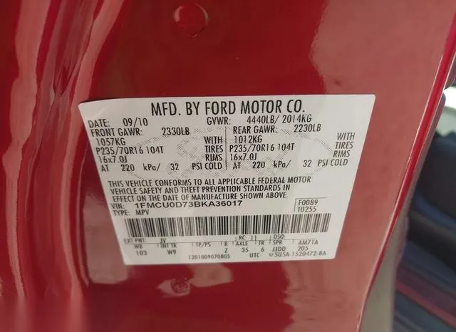 1FMCU0D73BKA36017 2011 2011 Ford Escape- Xlt 9