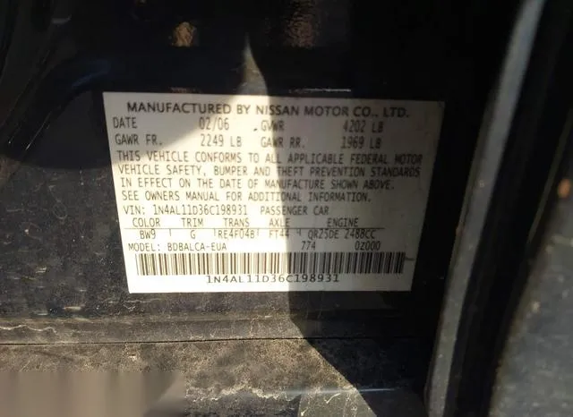 1N4AL11D36C198931 2006 2006 Nissan Altima- 2-5 S 9