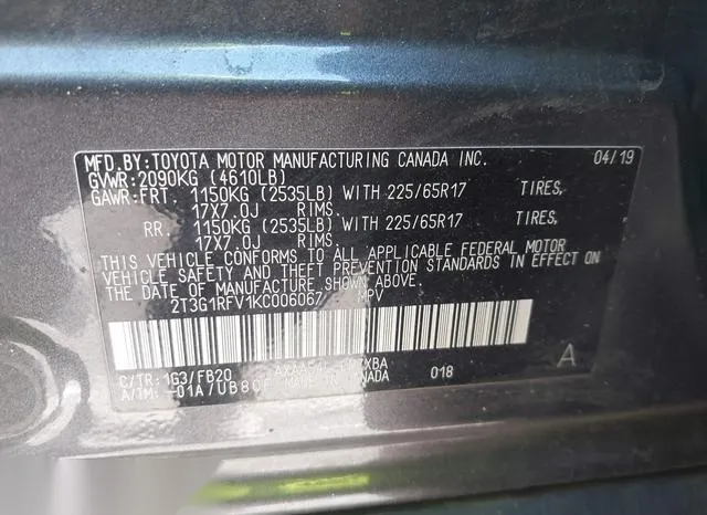 2T3G1RFV1KC006067 2019 2019 Toyota RAV4- LE 9