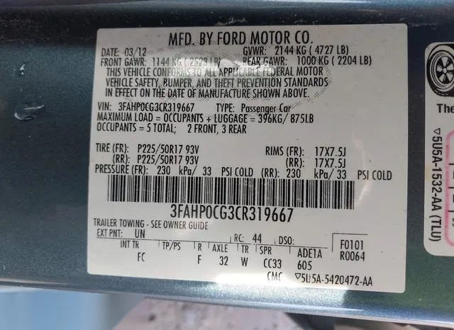 3FAHP0CG3CR319667 2012 2012 Ford Fusion- Sel 9