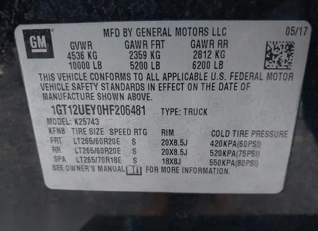 1GT12UEY0HF206481 2017 2017 GMC Sierra- 2500hd Denali 9