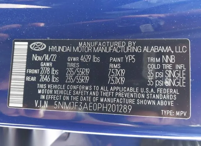 5NMJF3AE0PH201289 2023 2023 Hyundai Tucson- Sel 9