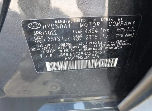 KMHL64JA8NA223524 2022 2022 Hyundai Sonata- Sel 9