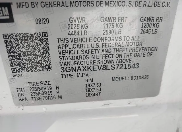 3GNAXKEV8LS721543 2020 2020 Chevrolet Equinox- Fwd Lt 1-5L 9