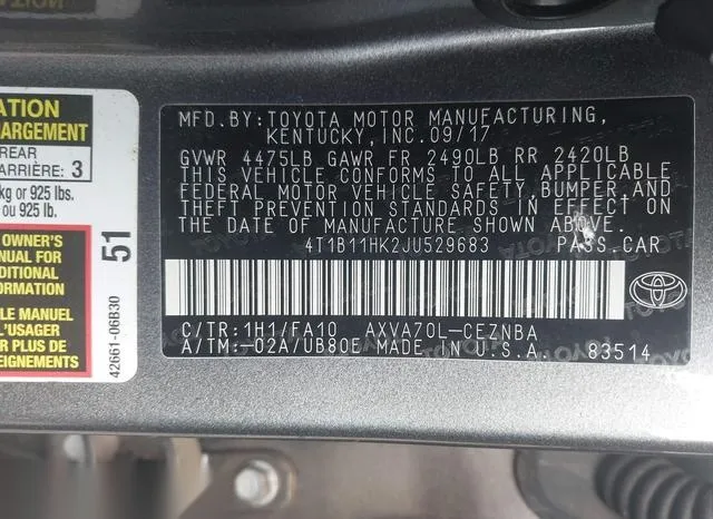 4T1B11HK2JU529683 2018 2018 Toyota Camry- LE 9