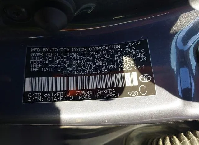 JTDKN3DU6F0404583 2015 2015 Toyota Prius- Three 9