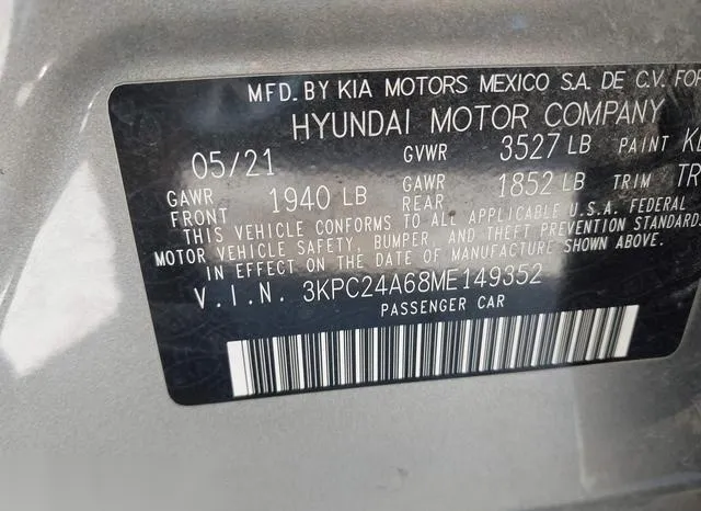 3KPC24A68ME149352 2021 2021 Hyundai Accent- SE 9