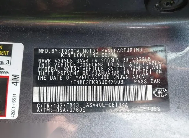 4T1BF3EK9BU617908 2011 2011 Toyota Camry- LE 9