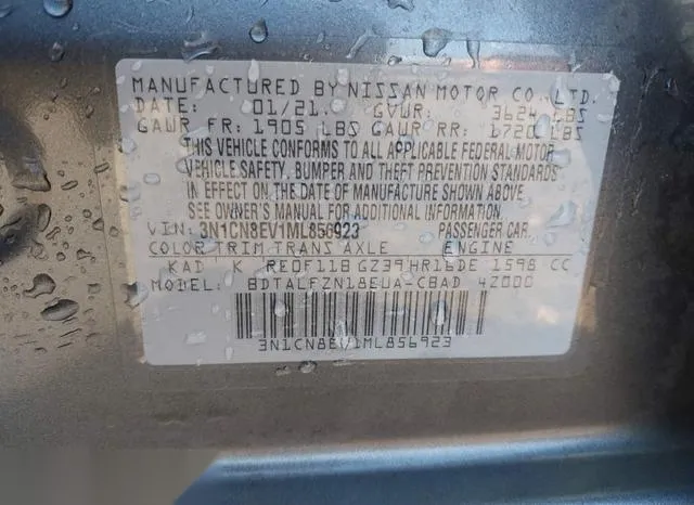 3N1CN8EV1ML856923 2021 2021 Nissan Versa- Sv Xtronic Cvt 9