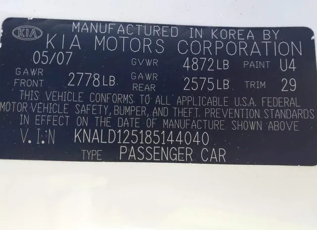 KNALD125185144040 2008 2008 KIA Amanti 9