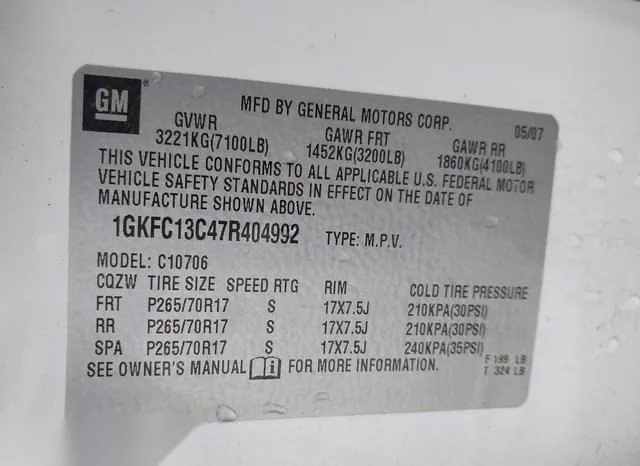 1GKFC13C47R404992 2007 2007 GMC Yukon- Commercial Fleet 9