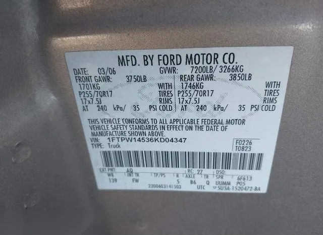 1FTPW14536KD04347 2006 2006 Ford F-150- Fx4/Lariat/Xlt 9