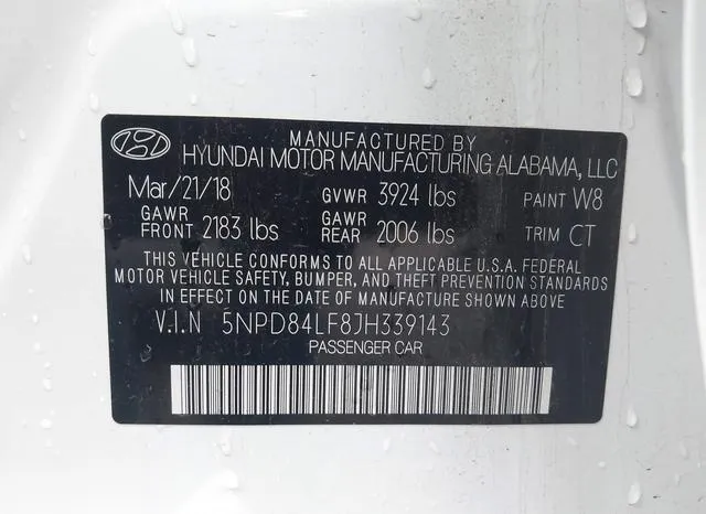 5NPD84LF8JH339143 2018 2018 Hyundai Elantra- Sel 9