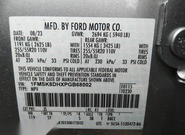 1FMSK8DHXPGB68002 2023 2023 Ford Explorer- Xlt 9