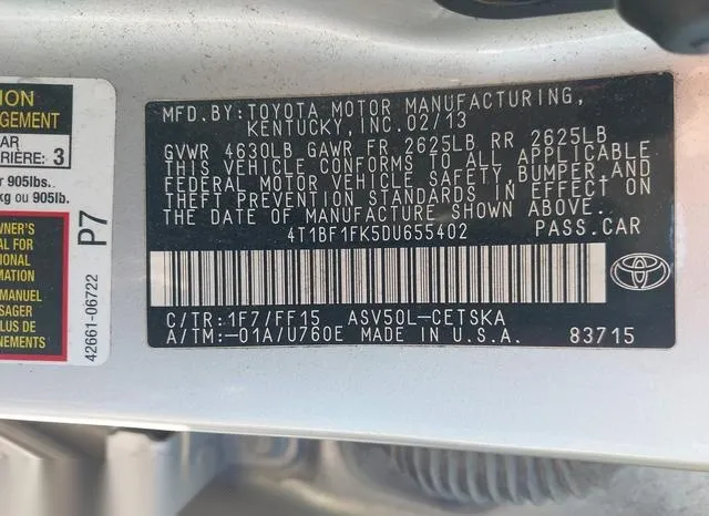 4T1BF1FK5DU655402 2013 2013 Toyota Camry- SE 9