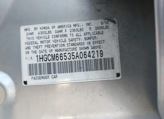 1HGCM66535A064219 2005 2005 Honda Accord- 3-0 EX 9