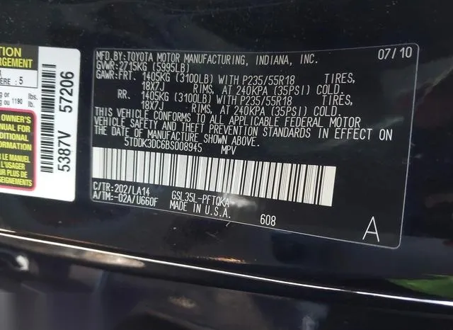 5TDDK3DC6BS008945 2011 2011 Toyota Sienna- Xle/Limited 9