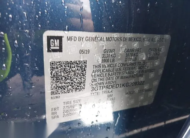 3GTP8DED1KG209322 2019 2019 GMC Sierra- 1500 Slt 9