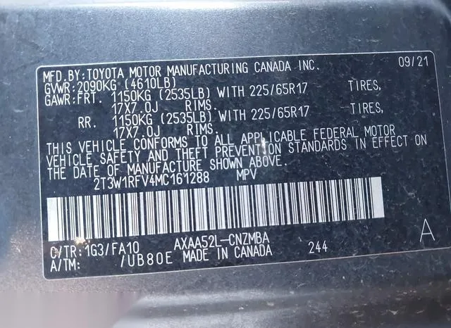 2T3W1RFV4MC161288 2021 2021 Toyota RAV4- Xle 9