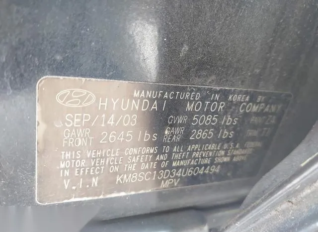 KM8SC13D34U604494 2004 2004 Hyundai Santa Fe- Gls 9