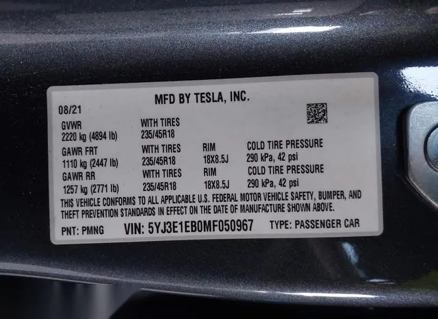 5YJ3E1EB0MF050967 2021 2021 Tesla Model 3- Long Range Dual 9