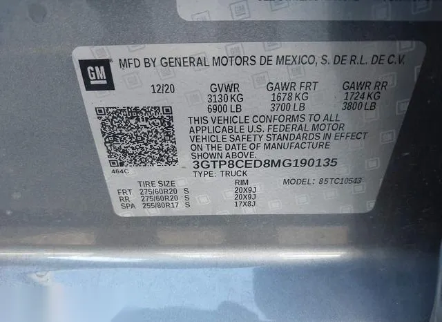 3GTP8CED8MG190135 2021 2021 GMC Sierra- 1500 2Wd  Short Box 9