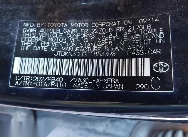 JTDKN3DU2F1883398 2015 2015 Toyota Prius 9