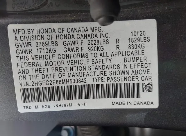 2HGFC2F88MH500842 2021 2021 Honda Civic- Sport 9