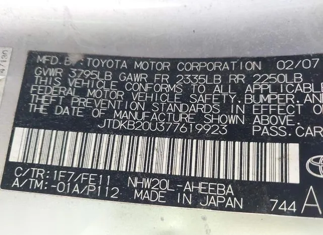 JTDKB20U377619923 2007 2007 Toyota Prius 9