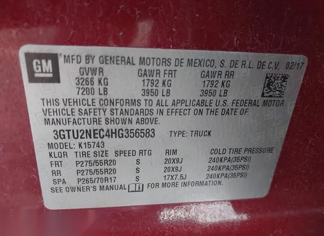 3GTU2NEC4HG356583 2017 2017 GMC Sierra- 1500 Slt 9