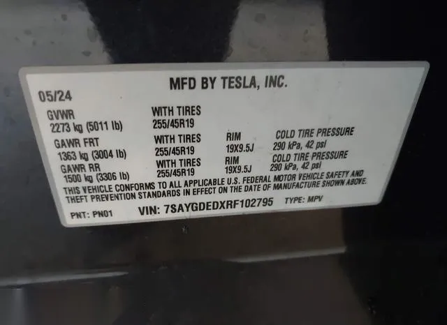 7SAYGDEDXRF102795 2024 2024 Tesla Model Y- Long Range Dual 9