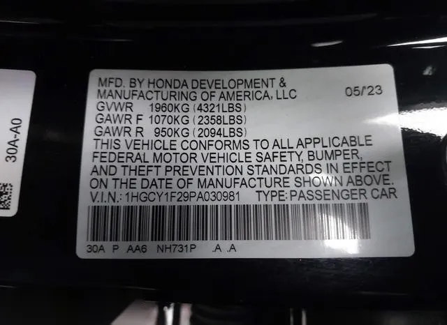 1HGCY1F29PA030981 2023 2023 Honda Accord- LX 9