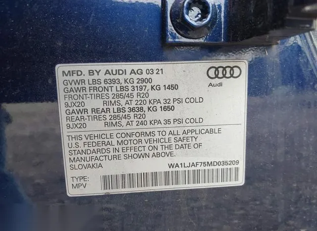 WA1LJAF75MD035209 2021 2021 Audi Q7- Premium Plus 45 Tfsi Q 9