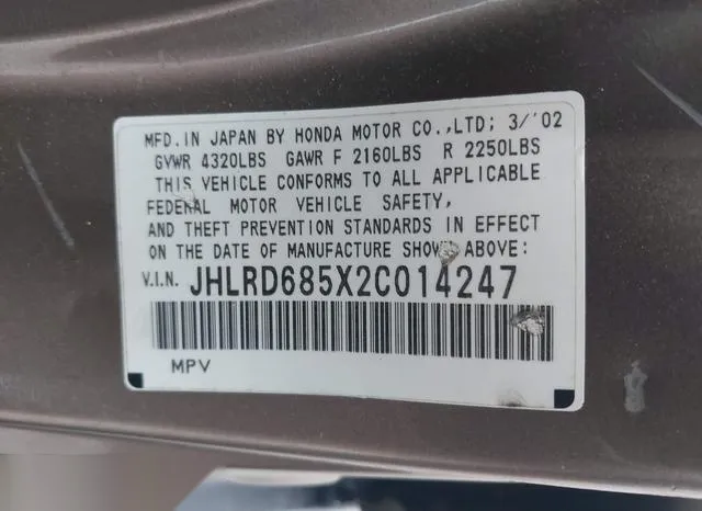 JHLRD685X2C014247 2002 2002 Honda CR-V- LX 9