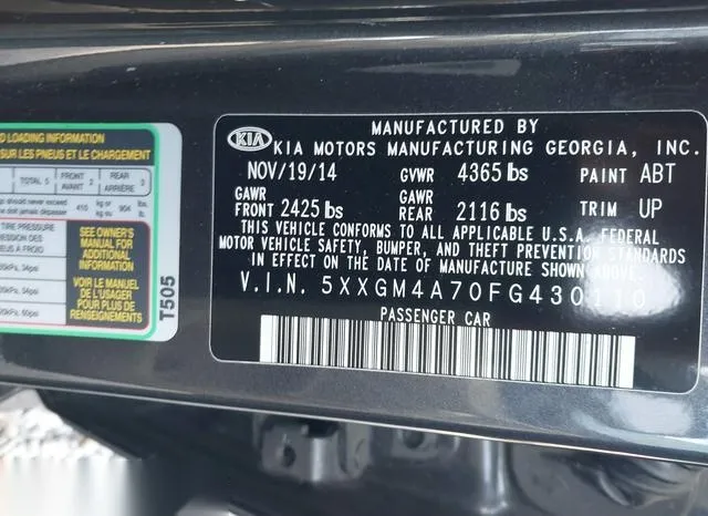 5XXGM4A70FG430110 2015 2015 KIA Optima- LX 9