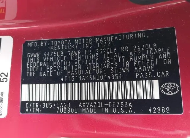 4T1G11AK6NU014854 2022 2022 Toyota Camry- SE 9