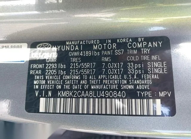 KM8K2CAA8LU490840 2020 2020 Hyundai Kona- Sel 9