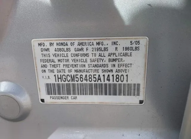 1HGCM56485A141801 2005 2005 Honda Accord- 2-4 LX 9