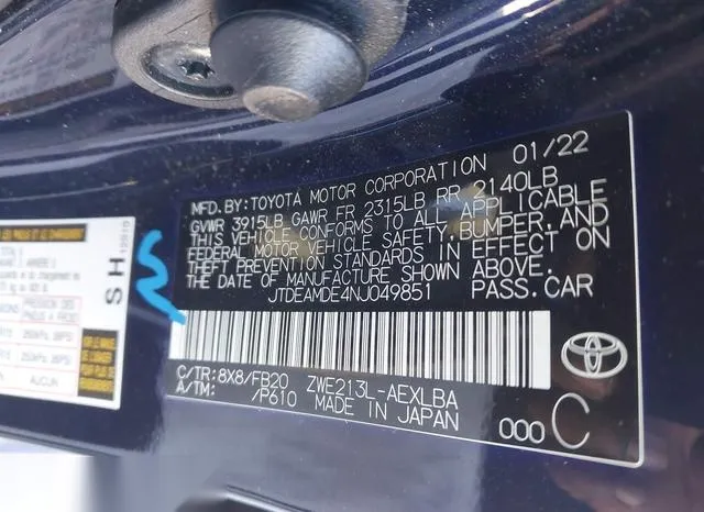 JTDEAMDE4NJ049851 2022 2022 Toyota Corolla- Hybrid Le 9