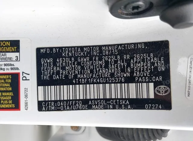 4T1BF1FK4GU125376 2016 2016 Toyota Camry- SE 9