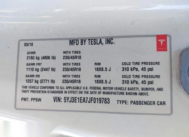 5YJ3E1EA7JF019783 2018 2018 Tesla Model 3 9