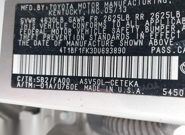 4T1BF1FK3DU693890 2013 2013 Toyota Camry- L 9